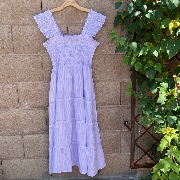 NWT Hill House The Ellie Nap Dress Lilac Stripe Linen Smocked A-Line Large XXL - Picture 3 of 14
